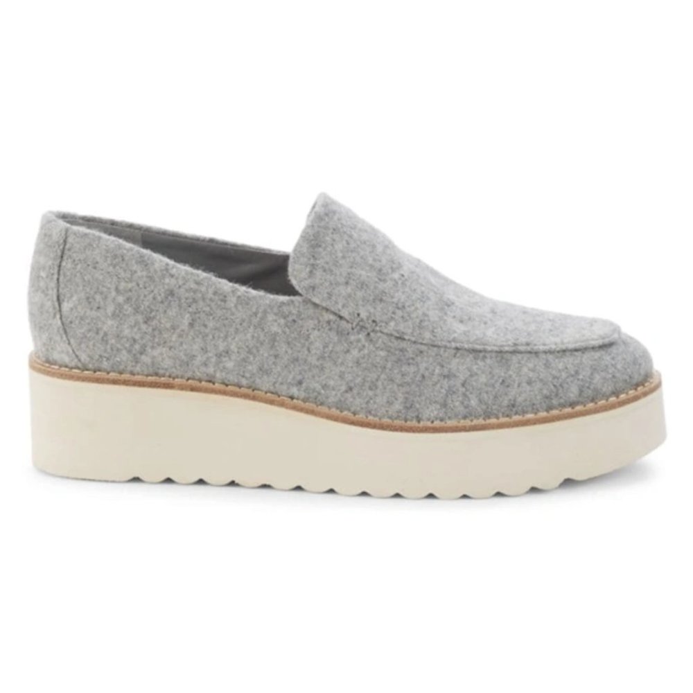 VINCE Zeta Wool-Blend Slip-On Wedges,  8.5, Light Grey